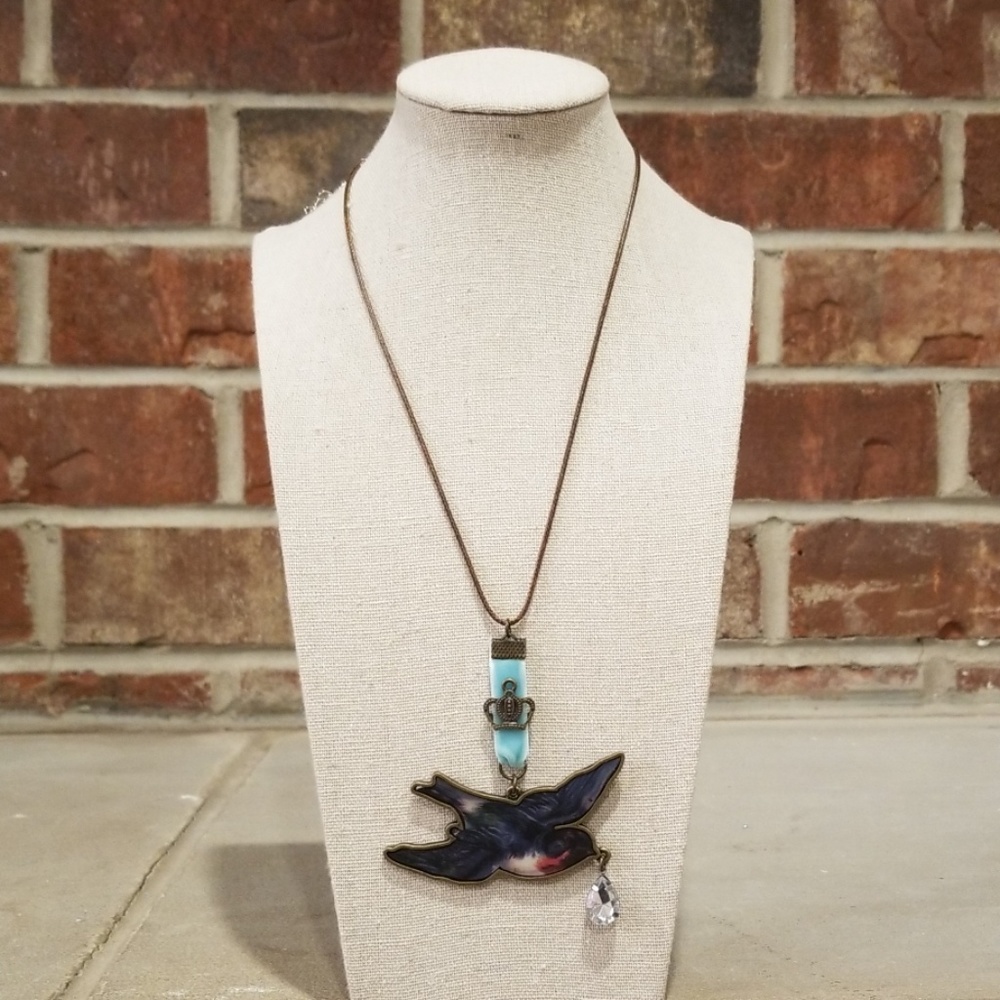 Brown Leather Rope Necklace with Dove Pendant